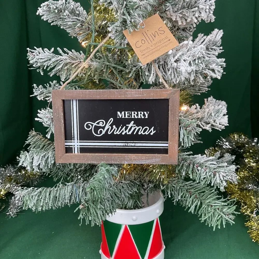 Merry Christmas Framed Chalkboard Style Ornament | Rustic Wooden Tree Decor